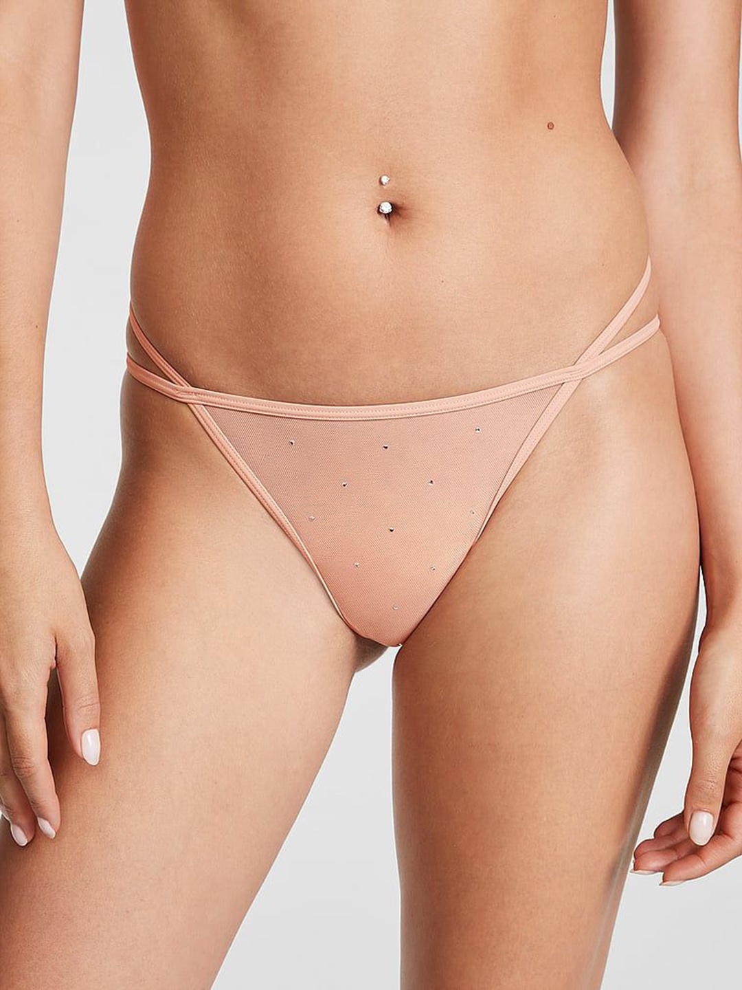 

Victoria's Secret Women PINK Flocked Mesh Thong Briefs, Nude