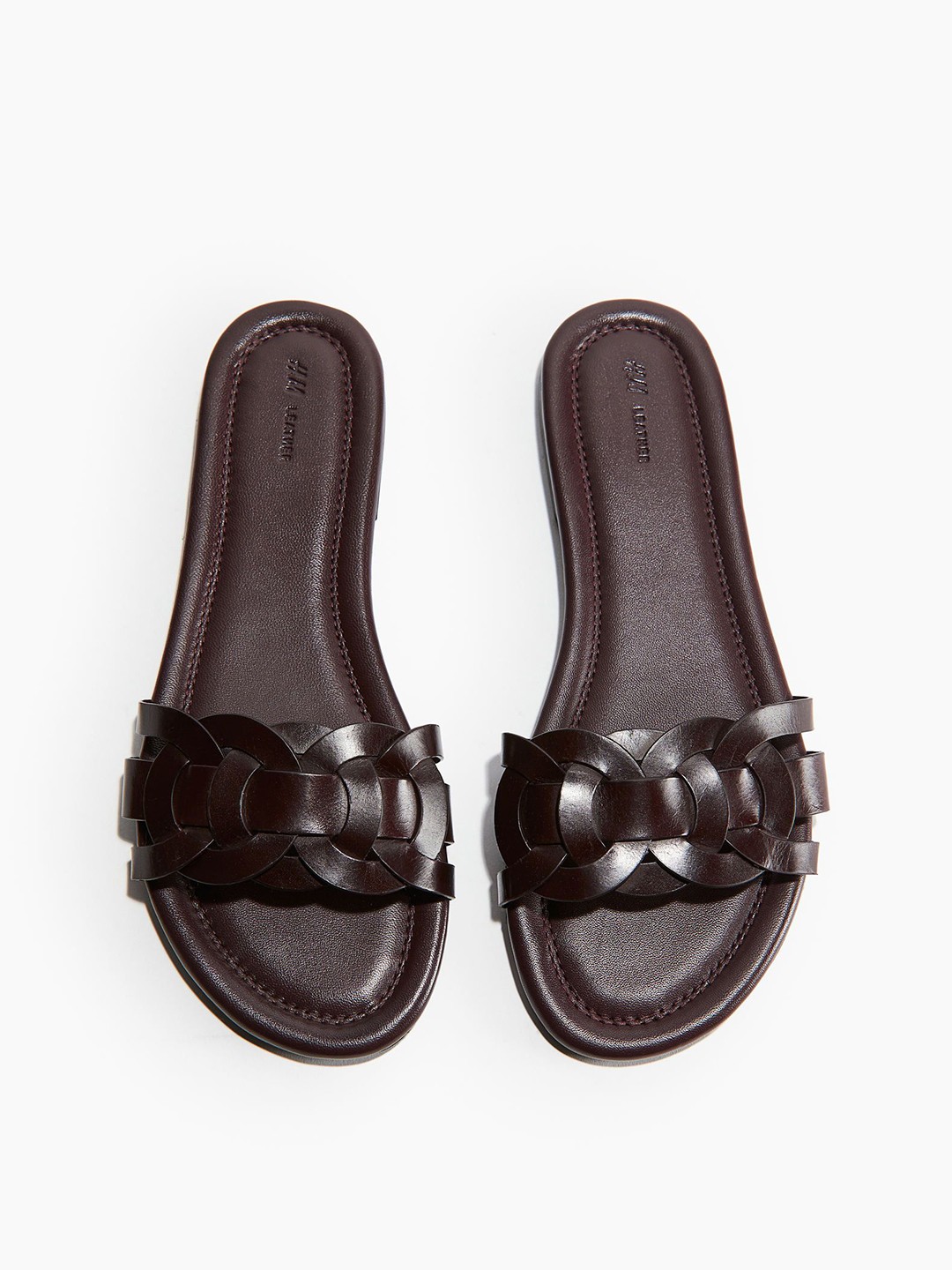 

H&M Open Toe Leather Flats, Brown
