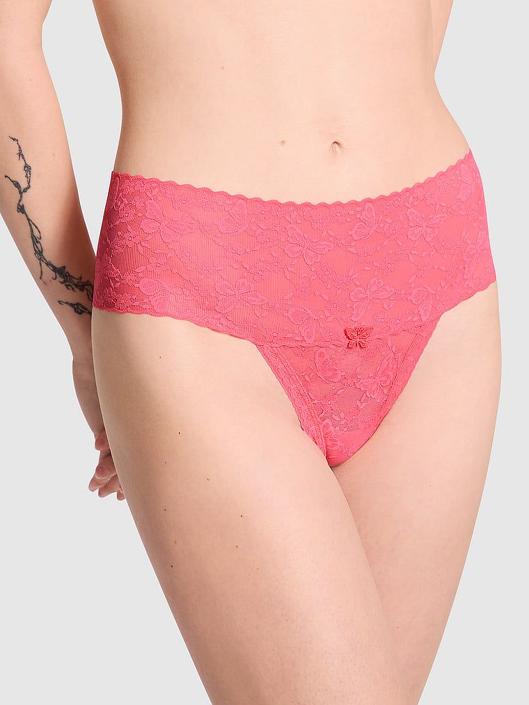 

Victoria's Secret Women PINK Mid Rise Wide-Waist Thong Briefs, Coral