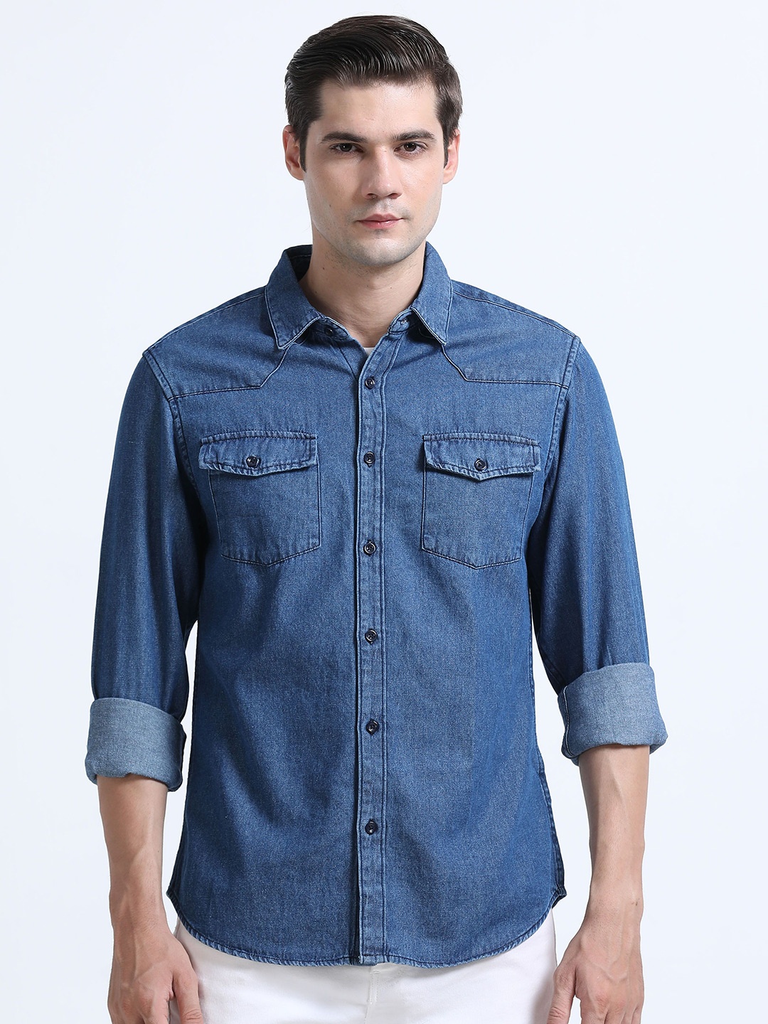 

Mast & Harbour Men Comfort Opaque Casual Shirt, Blue
