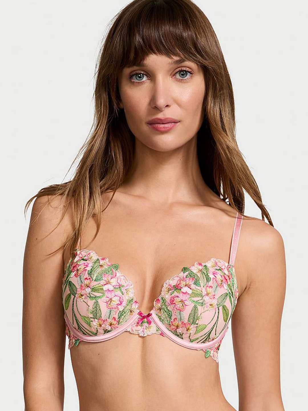 

Victoria's Secret Floral Bra Medium Coverage Underwired Heavily Padded, Beige