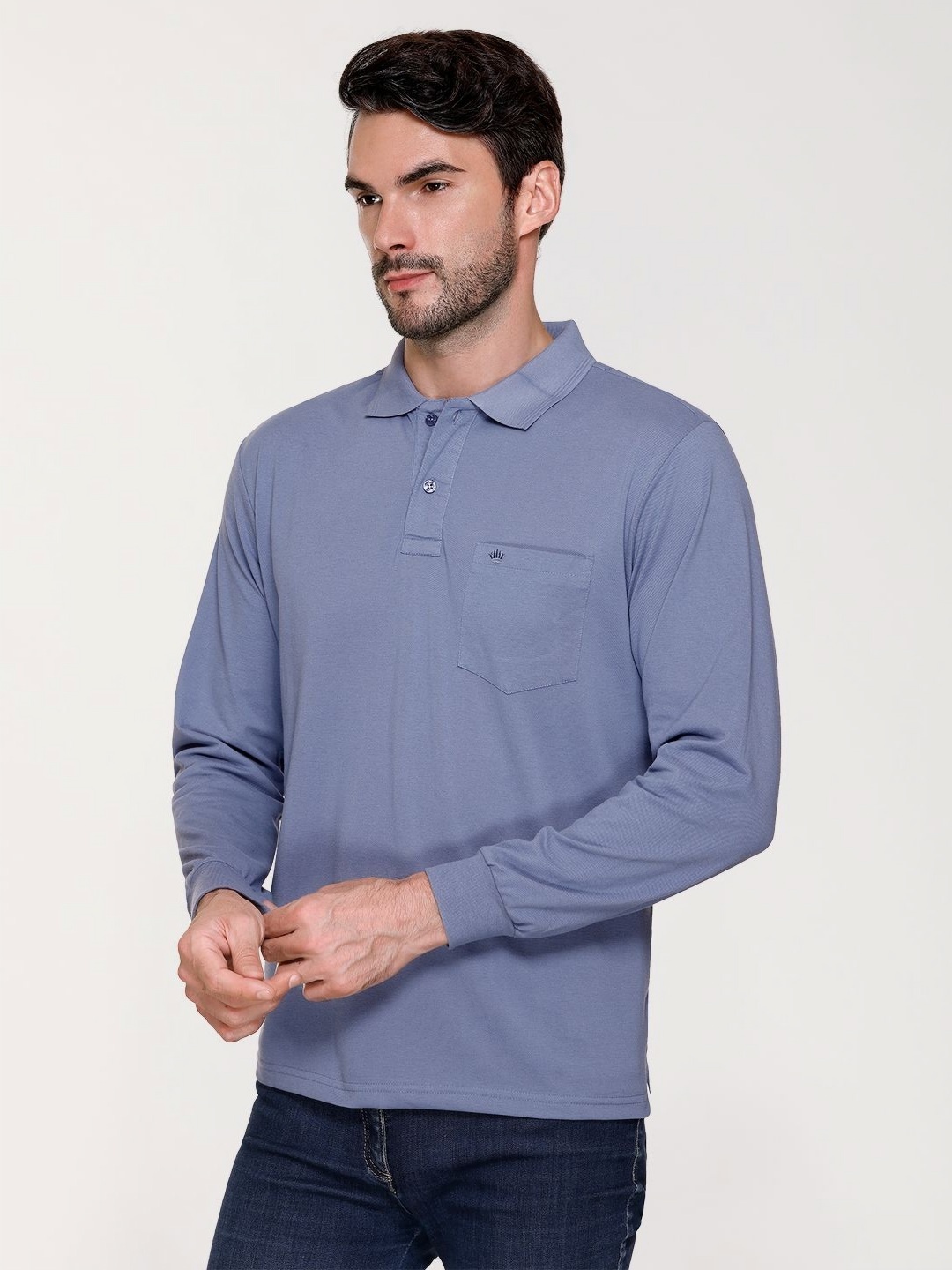 

ARRAY Men Solid Polo Collar Cotton T-Shirt, Blue
