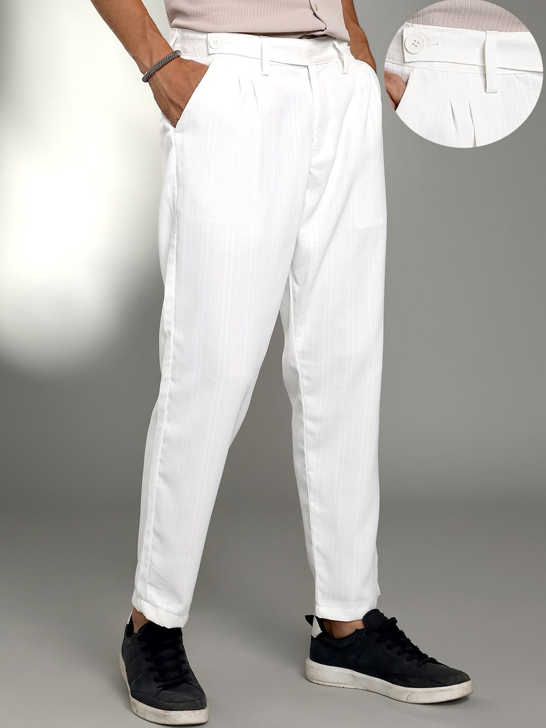 

Campus Sutra Men Comfort Pleated Trousers, White