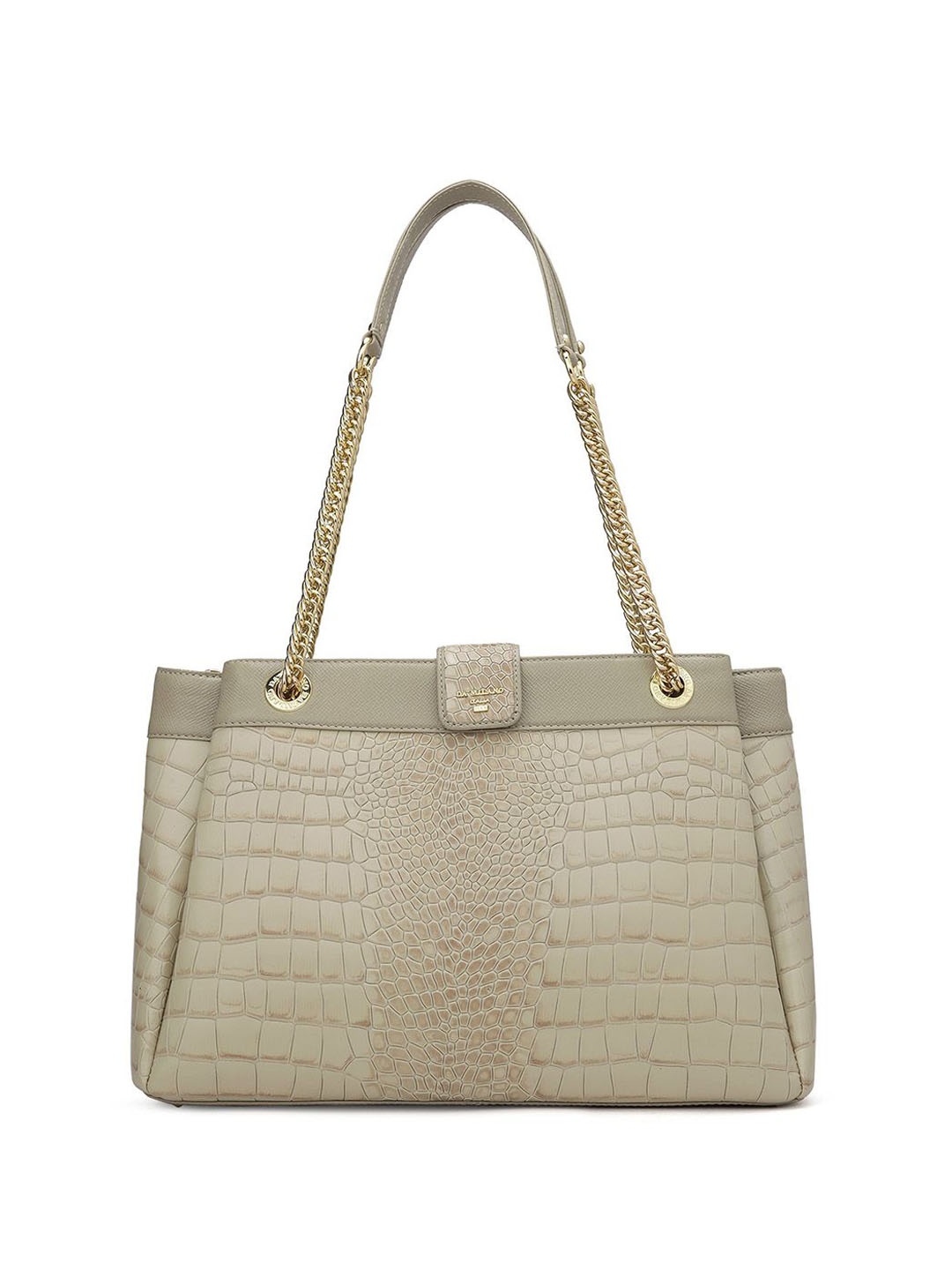 

Da Milano Animal Textured Leather Structured Shoulder Bag with Quilted, White