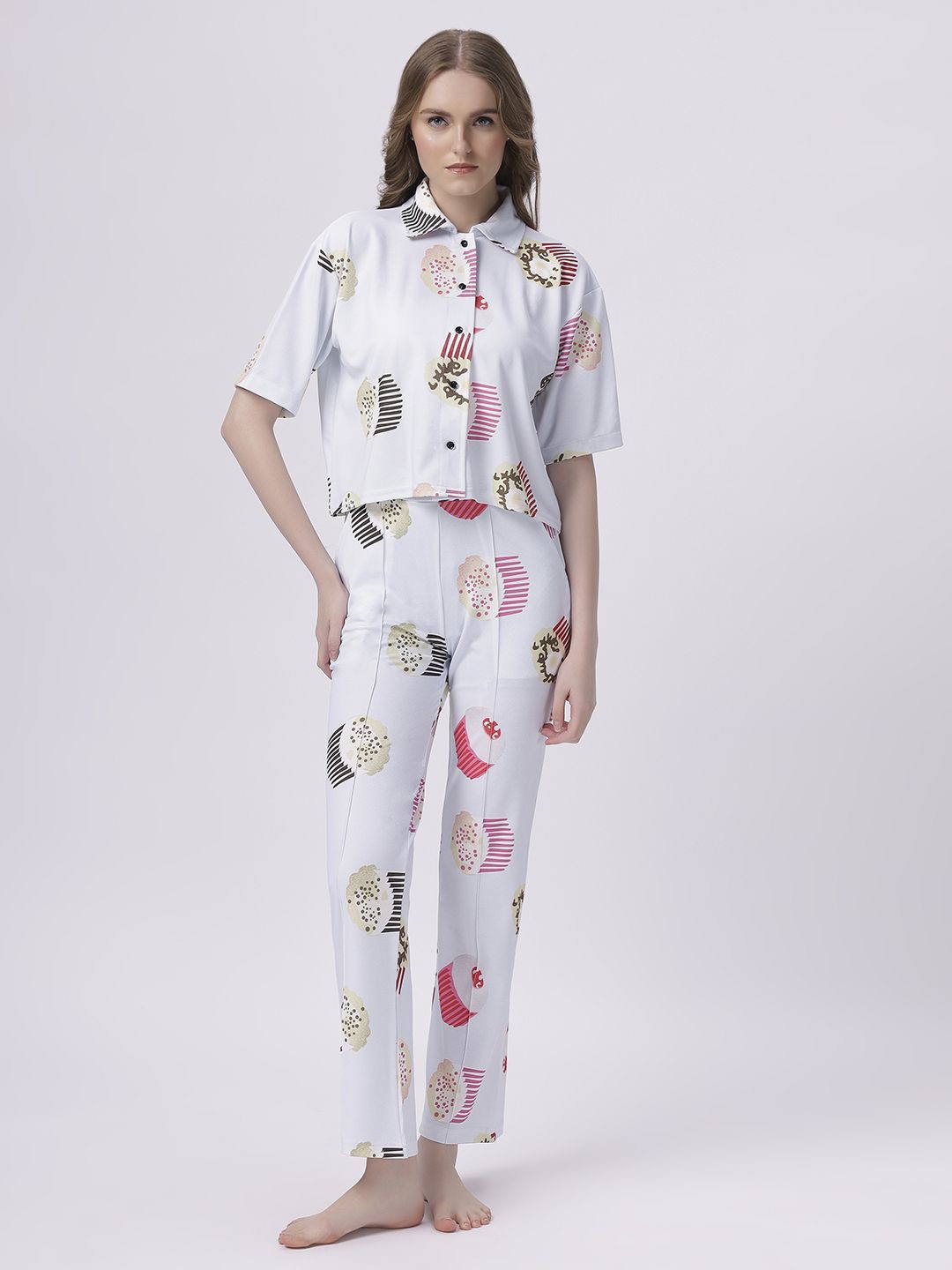 

BABA YAGA Printed Drop Shoulder Sleeves Shirt With Trousers, White
