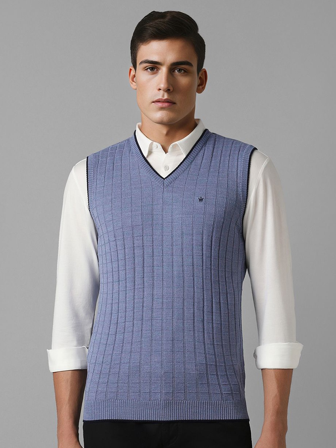 

Louis Philippe Men Striped Sweater Vest, Blue