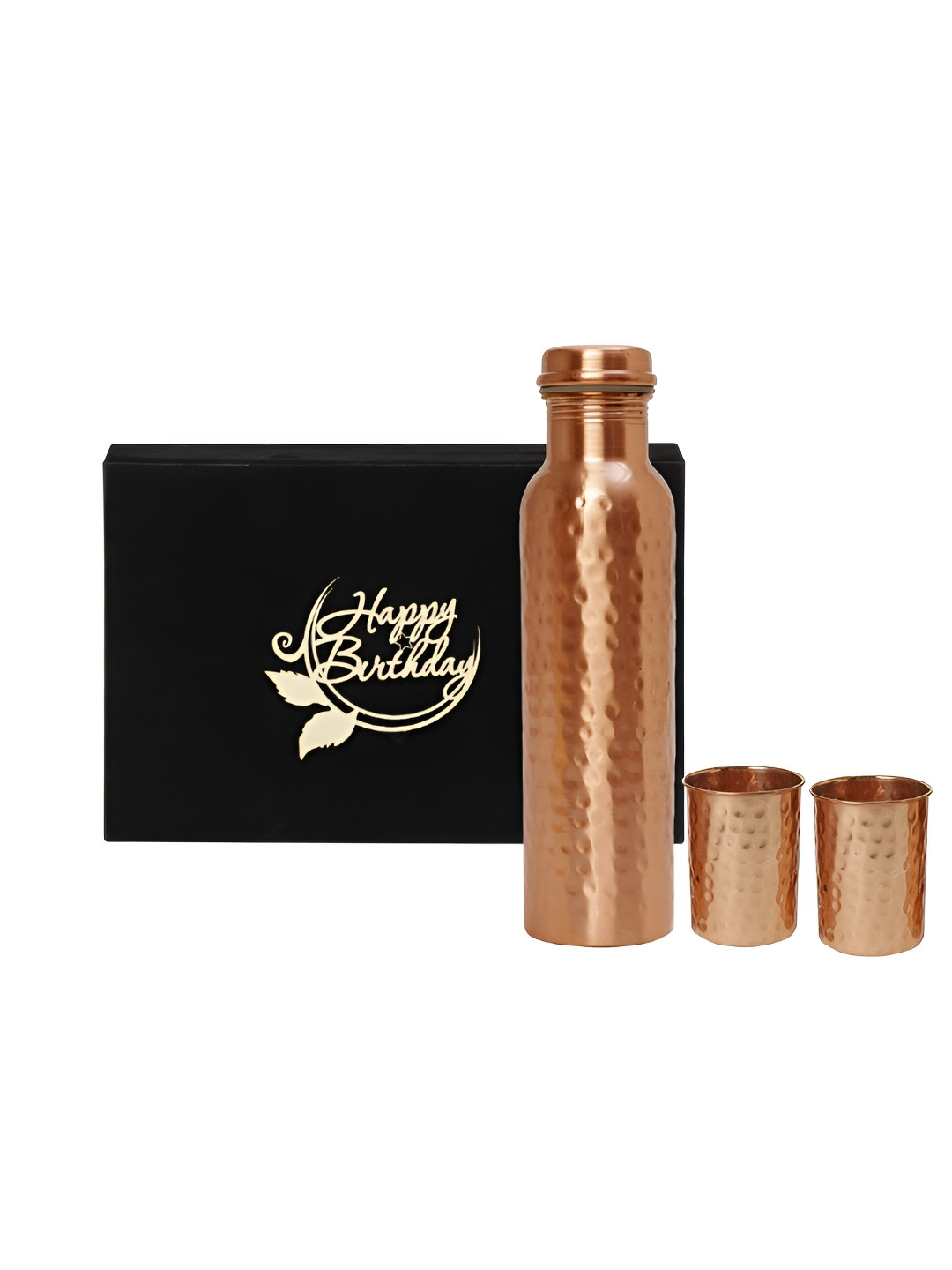 

INTERNATIONAL GIFT Copper Toned 3 Pieces Textured Copper Water Bottle With Glasses