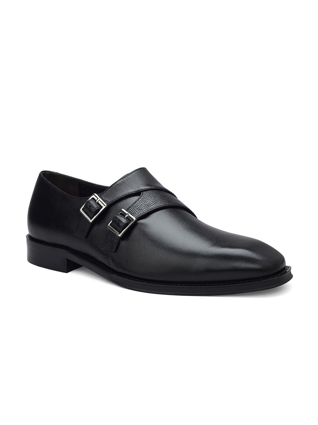 

ROSSO BRUNELLO Men Leather Formal Monk Shoes, Black