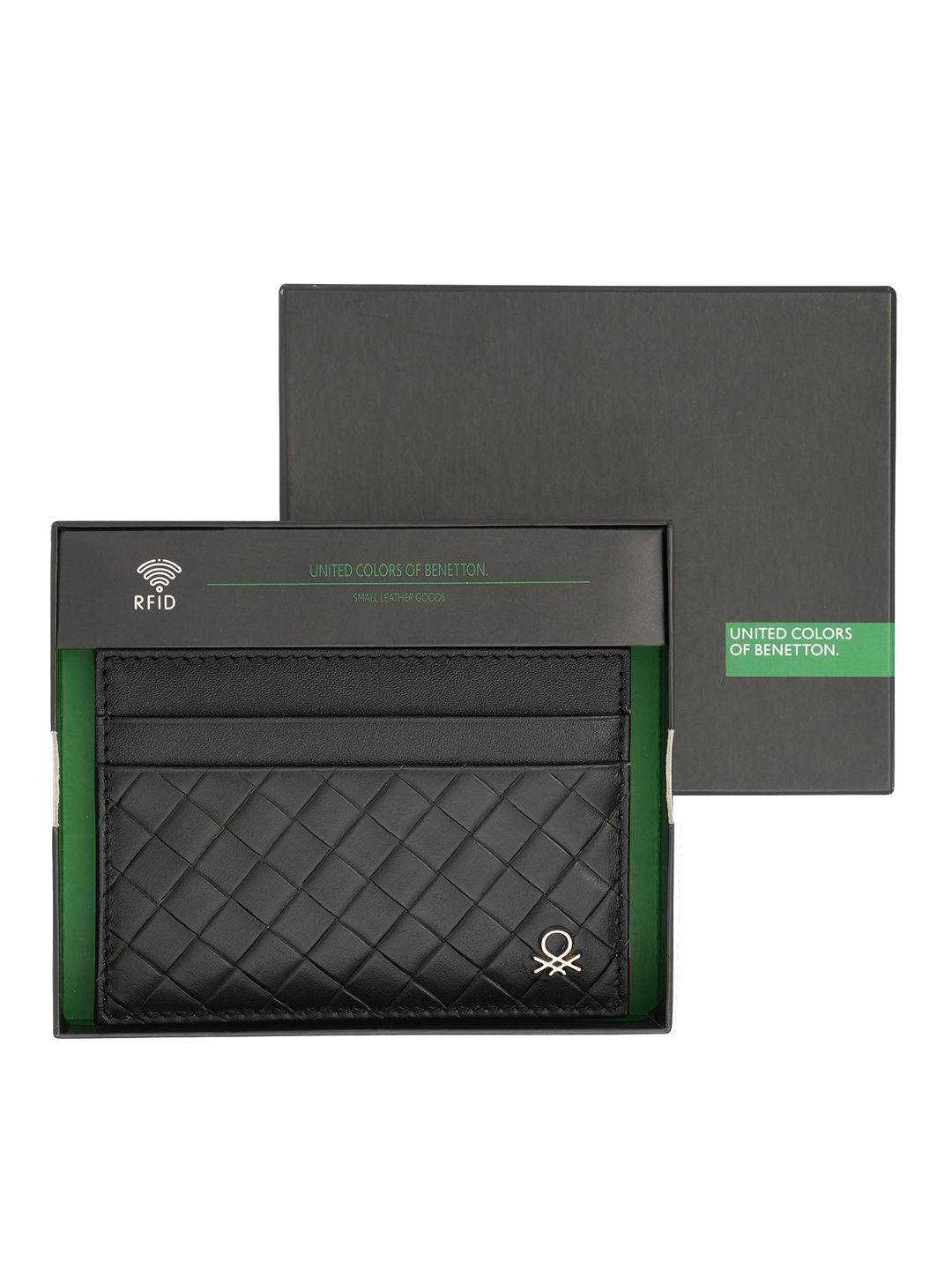 

United Colors of Benetton Men Textured Leather Card Holder, Black