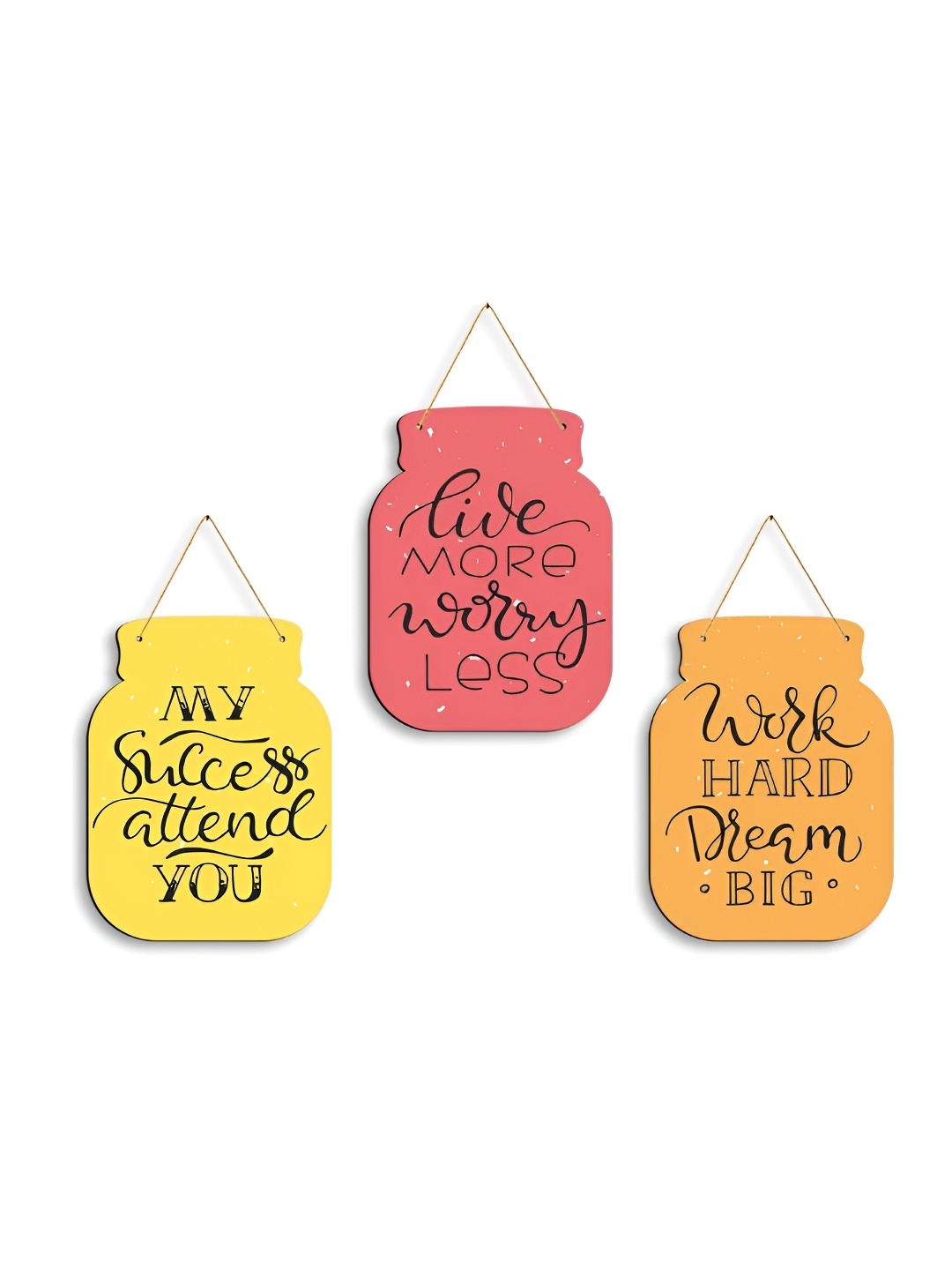 

CLAWCRAFTS Yellow and Red 3 Pieces Printed Wooden Wall Hangings
