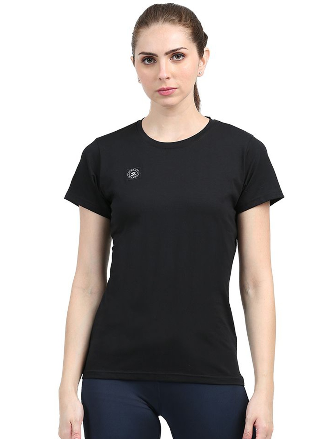 

Shrey Women Solid Round Neck T-Shirt, Black