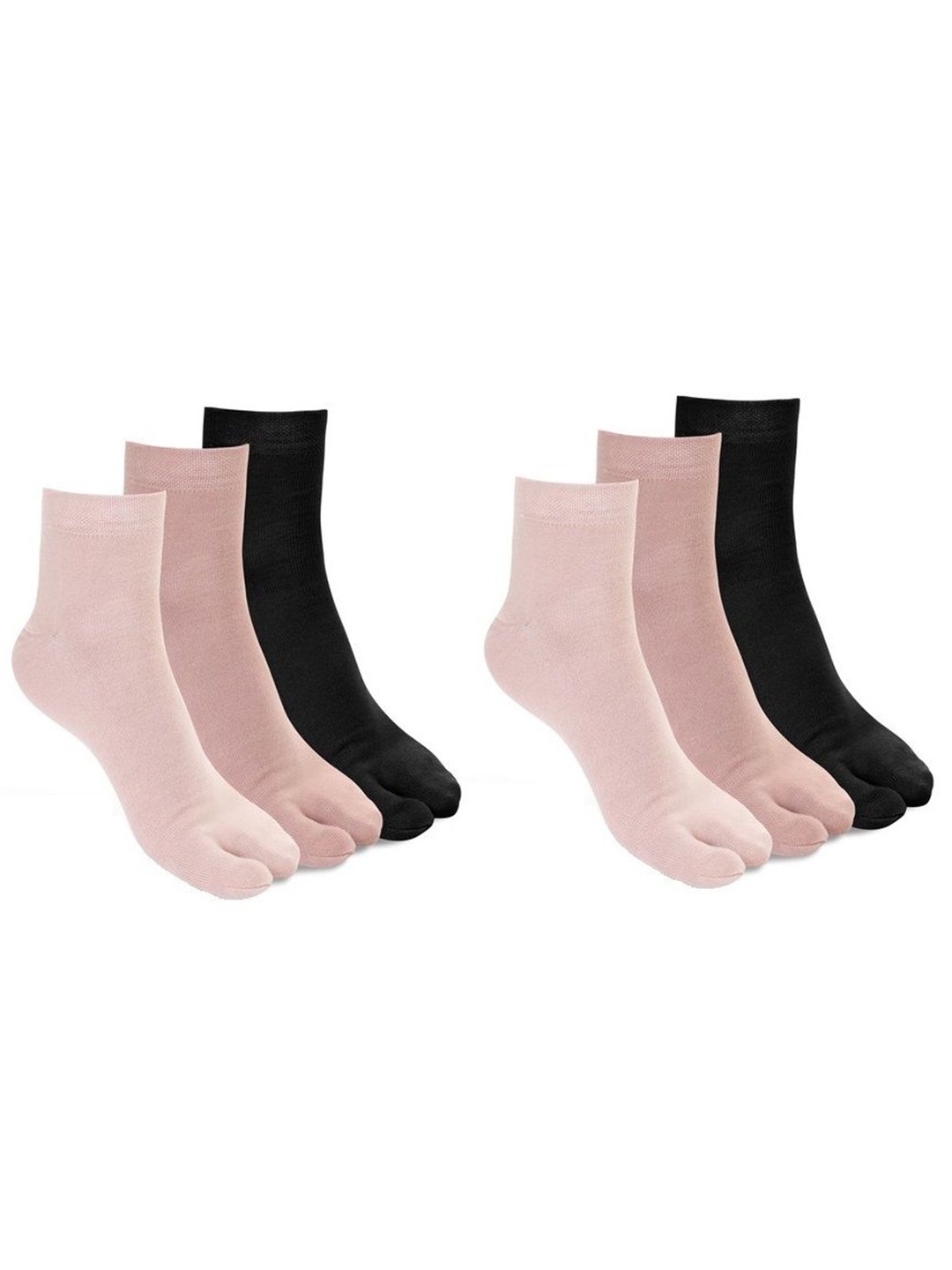 

Camey Pack Of 6 Calf Length Cotton Thumb Socks, Black