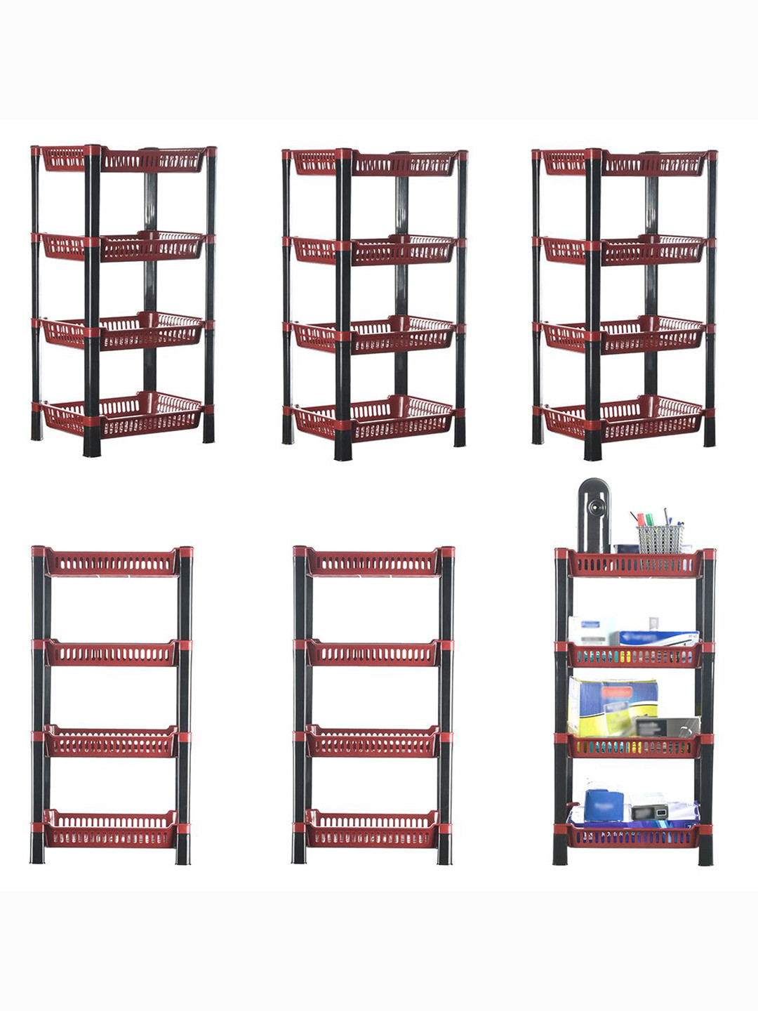 

Kuber Industries Maroon & Black 6 Pieces Water Resistant 4-Tier Multi-Utility Organisers