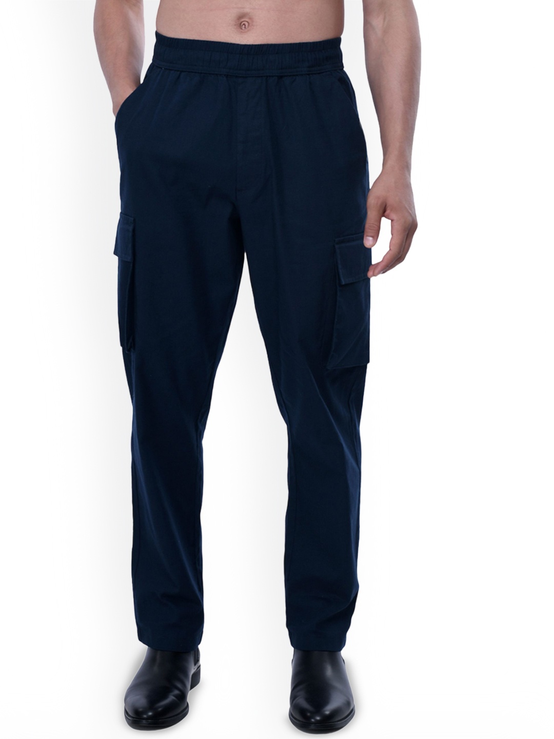 

Tailoraedge Men Solid Loose Fit Cargos Trousers, Blue