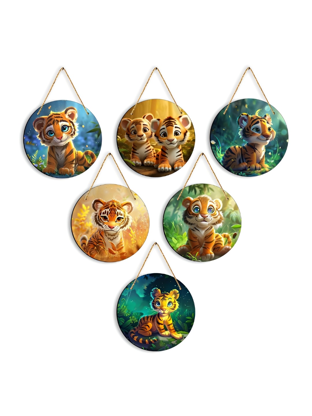 

CLAWCRAFTS Green & Yellow 6 Pieces Wood Wall Hangings, Blue