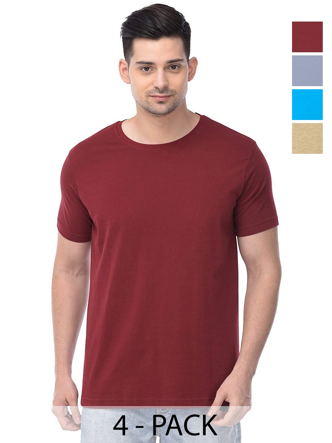 

COLOR CAPITAL Set Of 4 Unisex Solid Pure Cotton T-shirts, Maroon