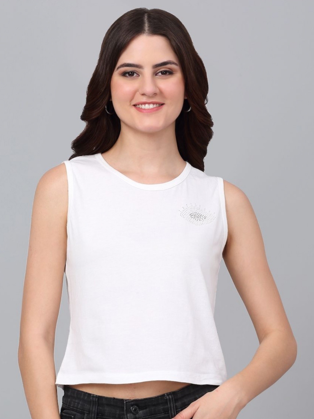 

Dressitude Women Solid Round Neck Pure Cotton T-Shirt, White