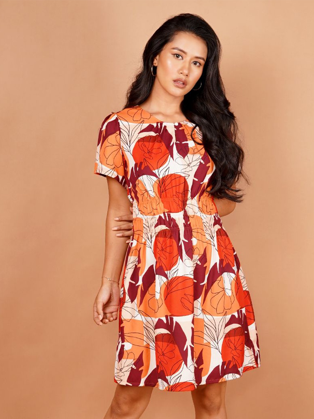 

Zink London Floral Printed Fit & Flare Dress, Off white