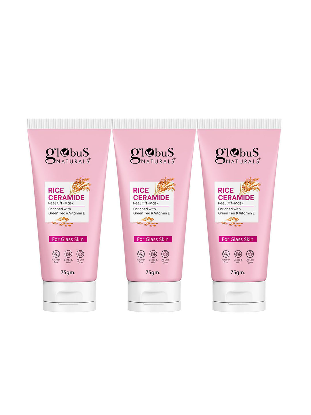 

Globus naturals Rice Ceramide Set Of 3 Peel Off Mask With Green Tea & Vitamin E-75g Each, Off white