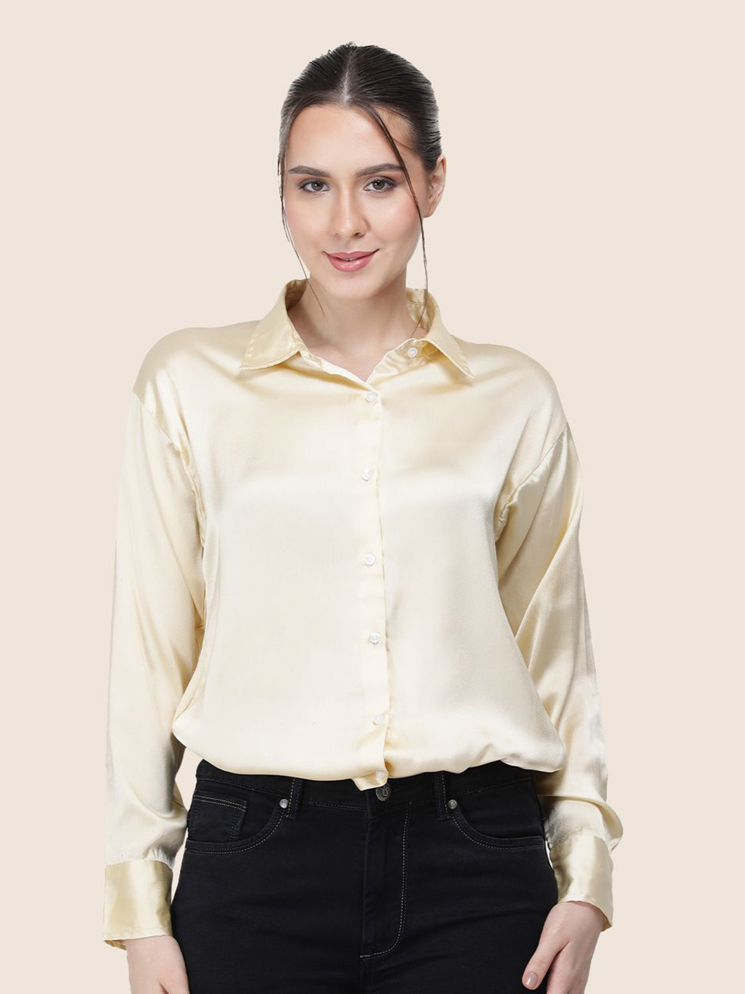 

AMSWAN Women Premium Spread Collar Solid Relaxed Fit Casual Shirt, Brown