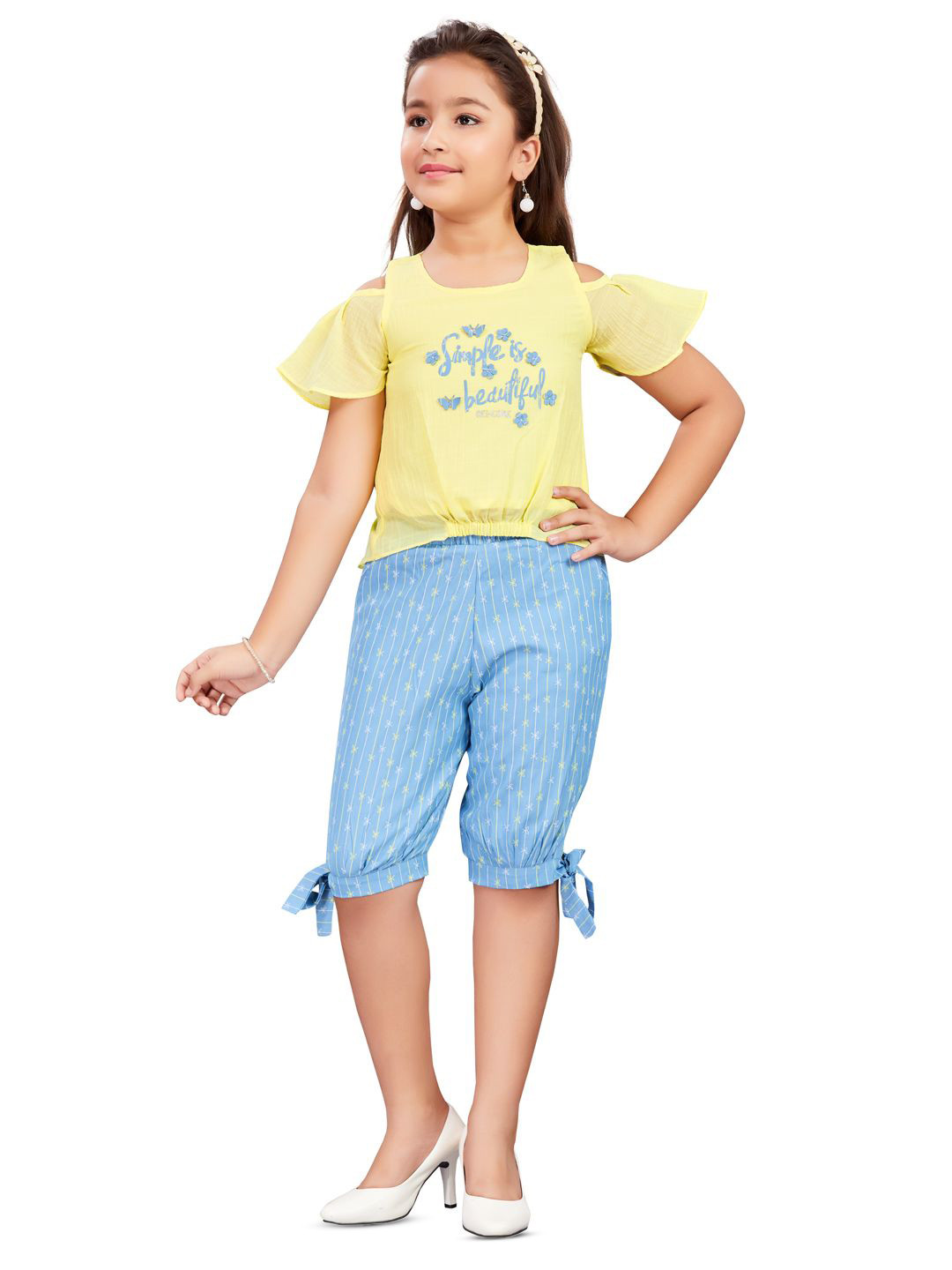 

Lei-Chie Girls Printed Top with Shorts, Yellow