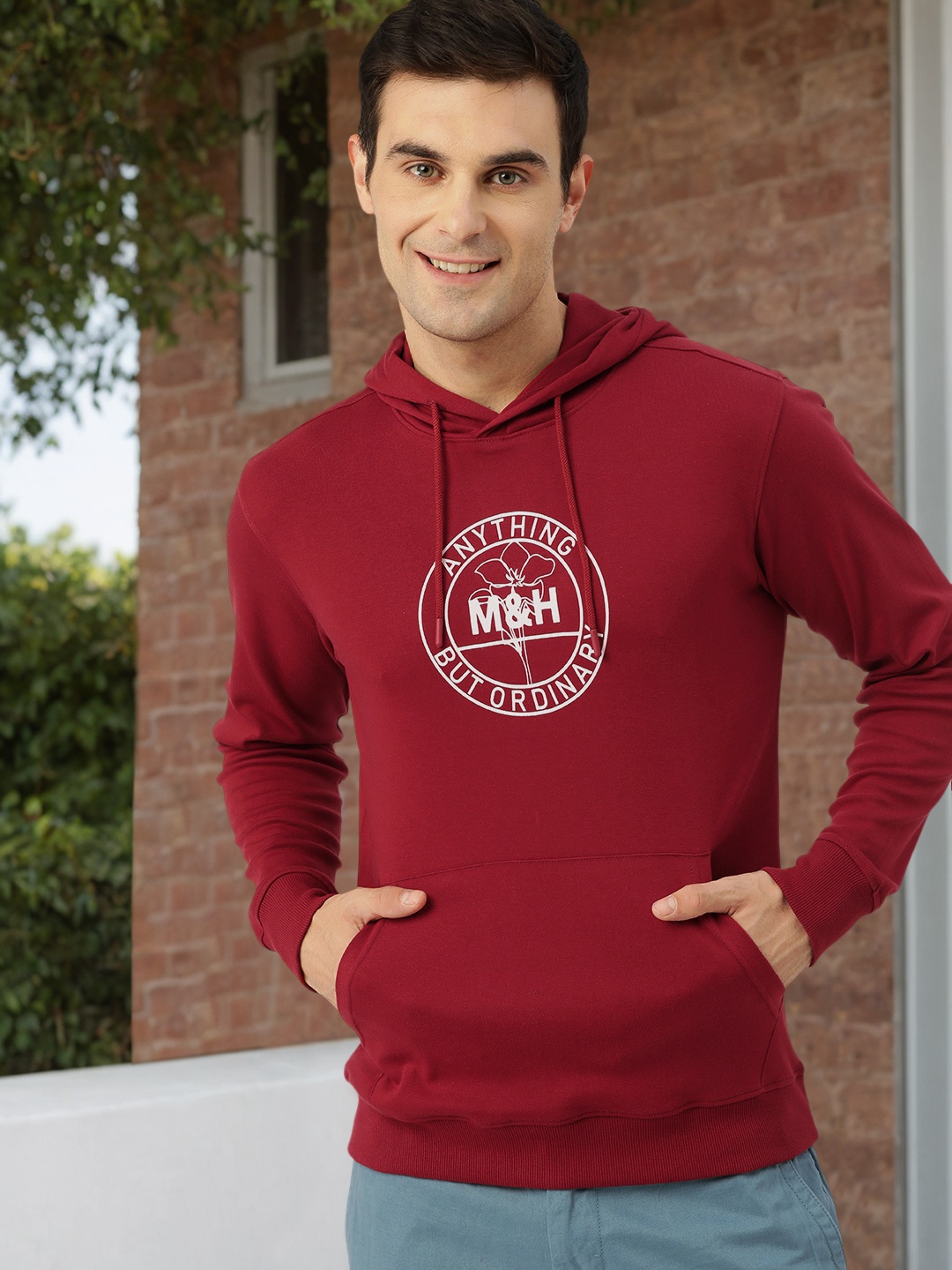 

Mast & Harbour Printed Detail Hooded Sweatshirt, Maroon