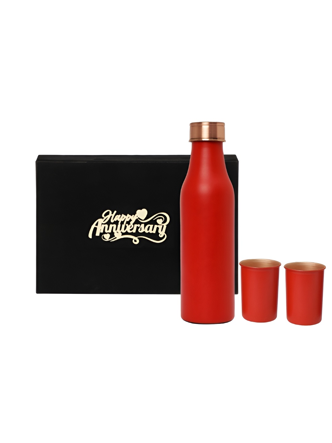 

INTERNATIONAL GIFT Red 3 Pieces Glossy Water Bottle With Glasses