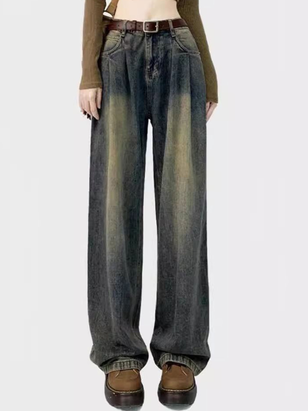 

StyleCast Women Wide Leg High-Rise Heavy Fade Denim Jeans, Grey