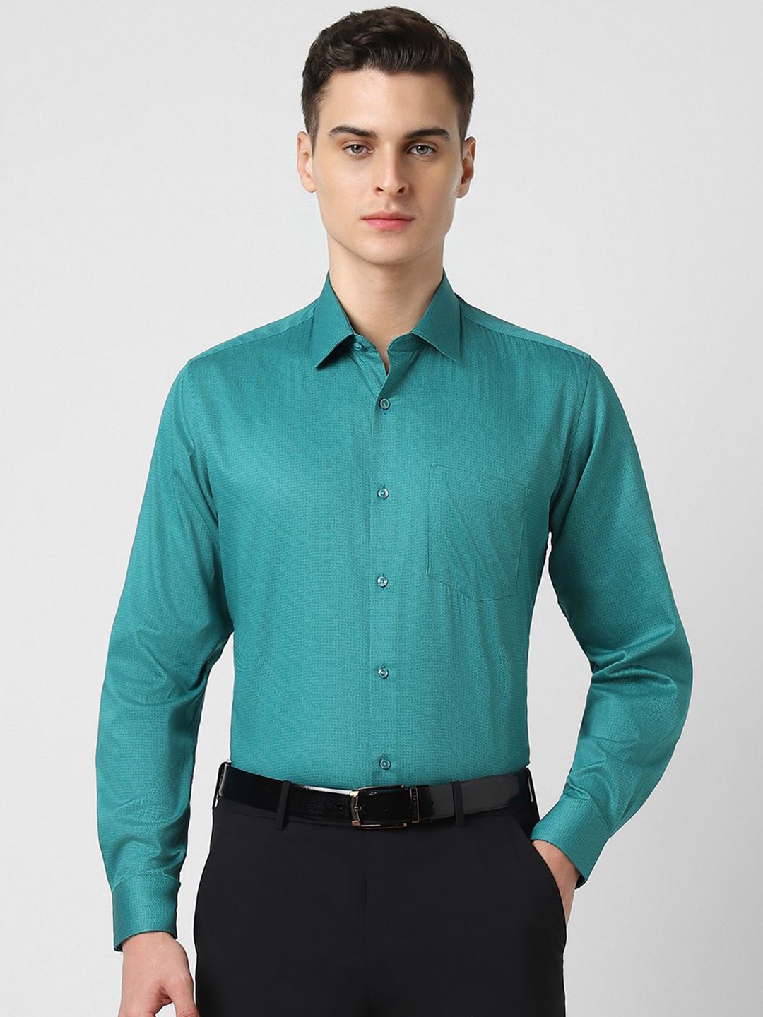 

Van Heusen Men Spread Collar Micro Ditsy Printed Cotton Party Shirt, Green