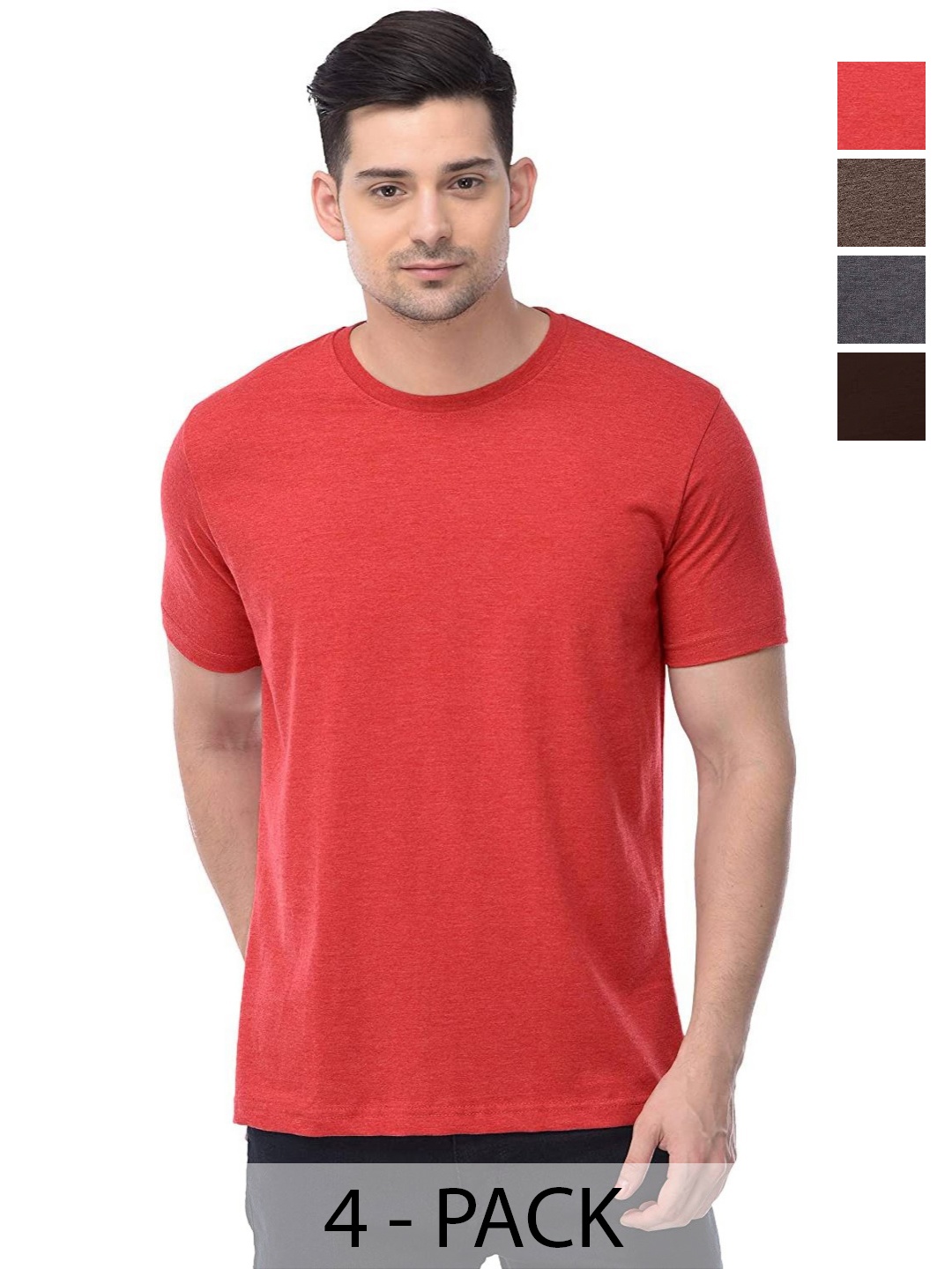 

COLOR CAPITAL Unisex Pack Of 4 Solid Pure Cotton T-shirts, Red
