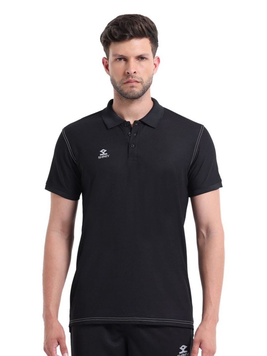 

Shrey Men Solid Polo Collar T-Shirt, Black