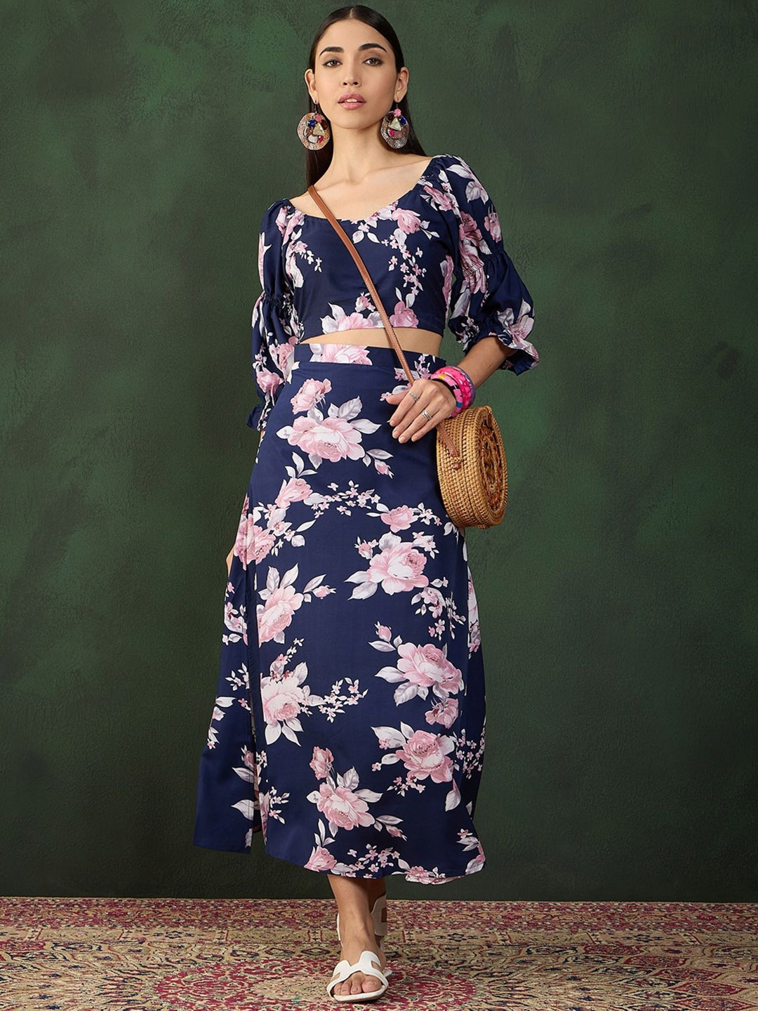 

Nimayaa Printed Top With Skirt Co-Ords, Blue