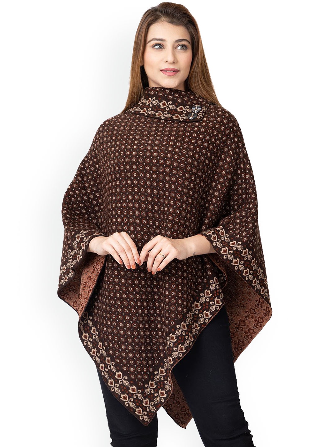 

TWENTY ME Women Woollen Lightweight Poncho Jacket, Brown