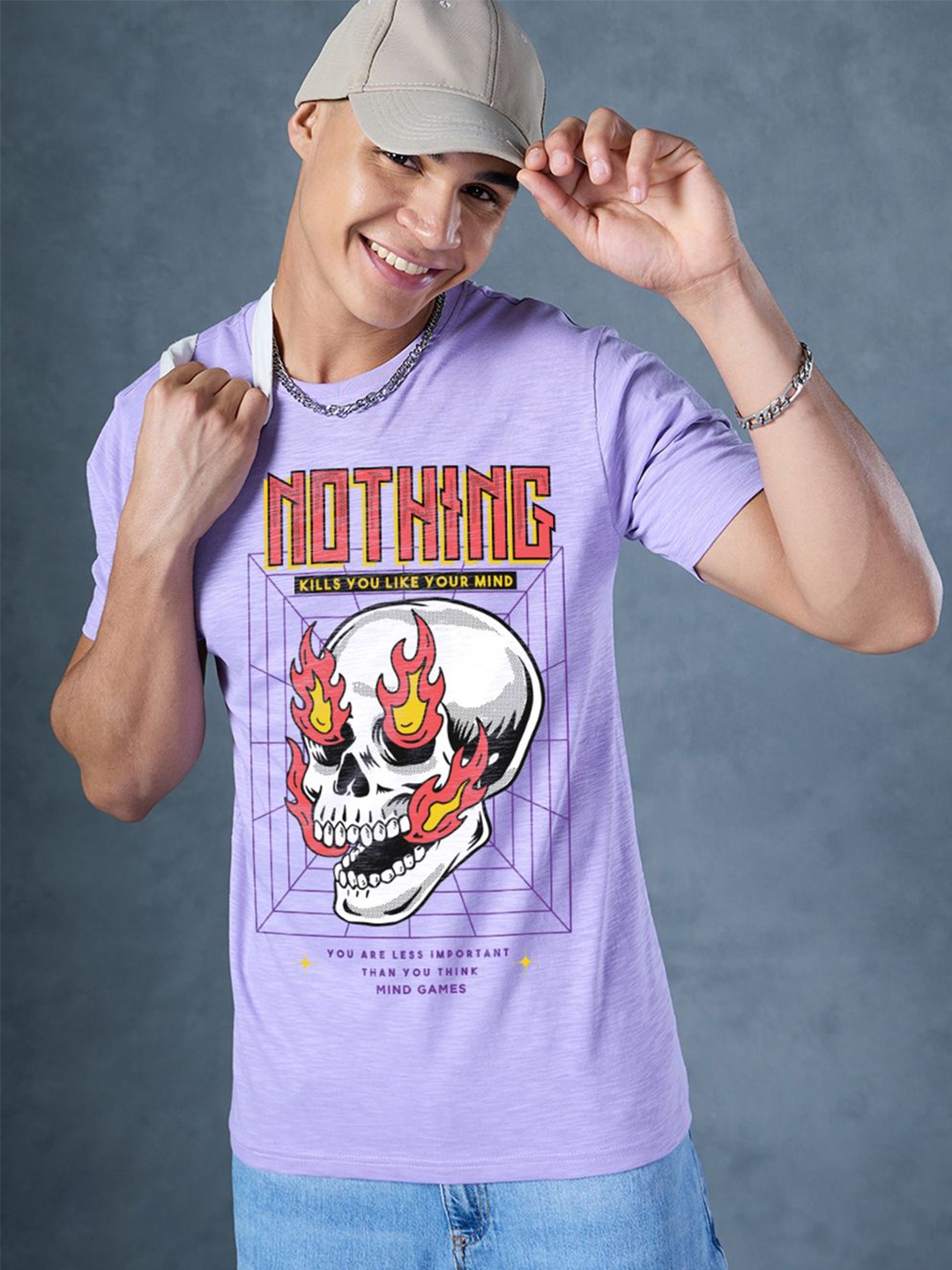 

Bewakoof Air 1.0 Men's Purple Mind Game Graphic Printed T-shirt