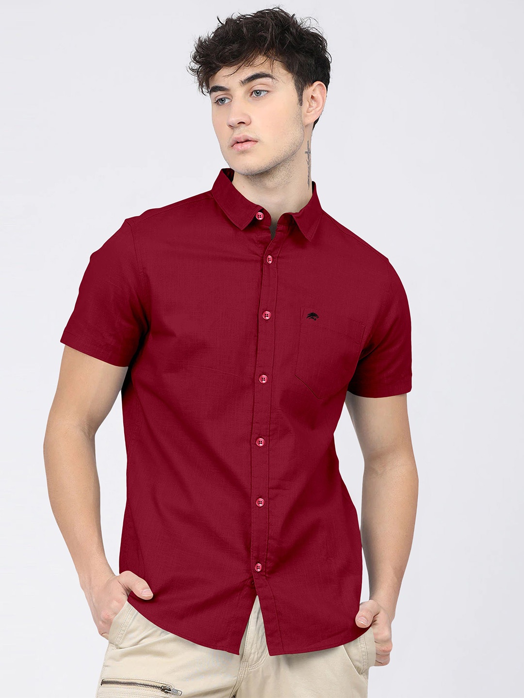 

BRUCEWANE Men Standard Opaque Semiformal Shirt, Maroon