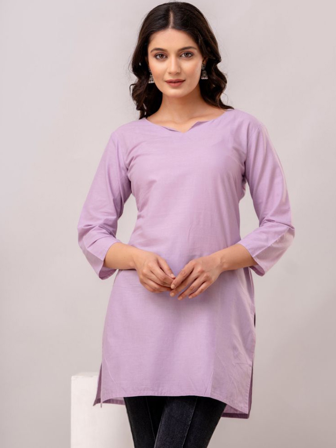 

Arudhi Notch Neck Pure Cotton Straight Kurti, Lavender
