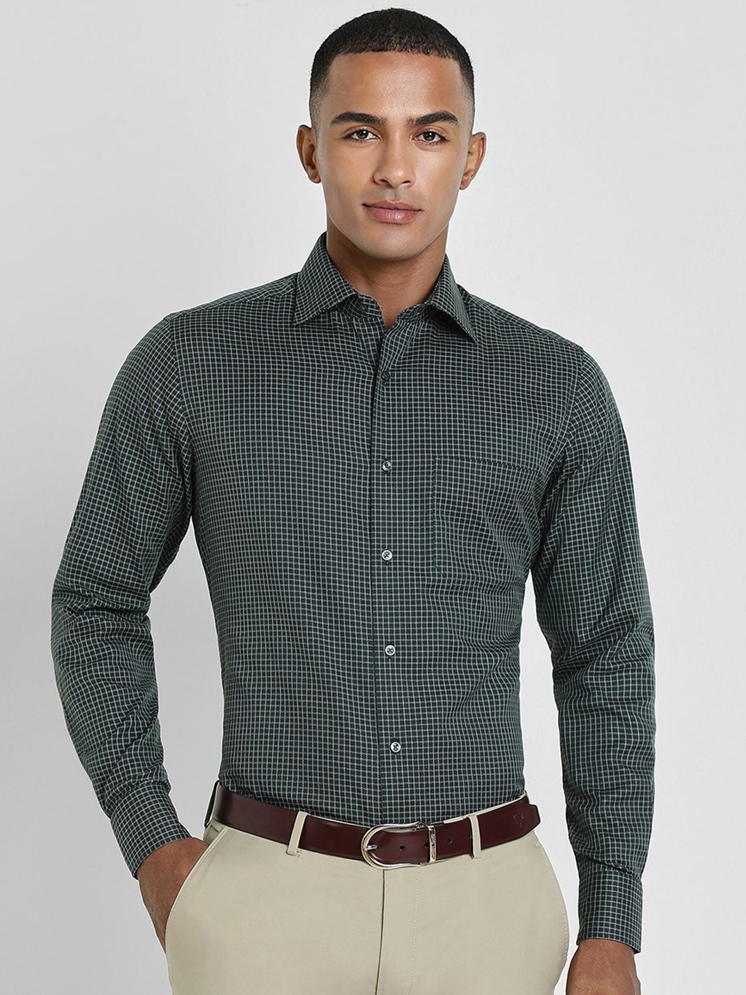 

Allen Solly Sport Men Spread Collar Micro Checked Cotton Formal Shirt, Green