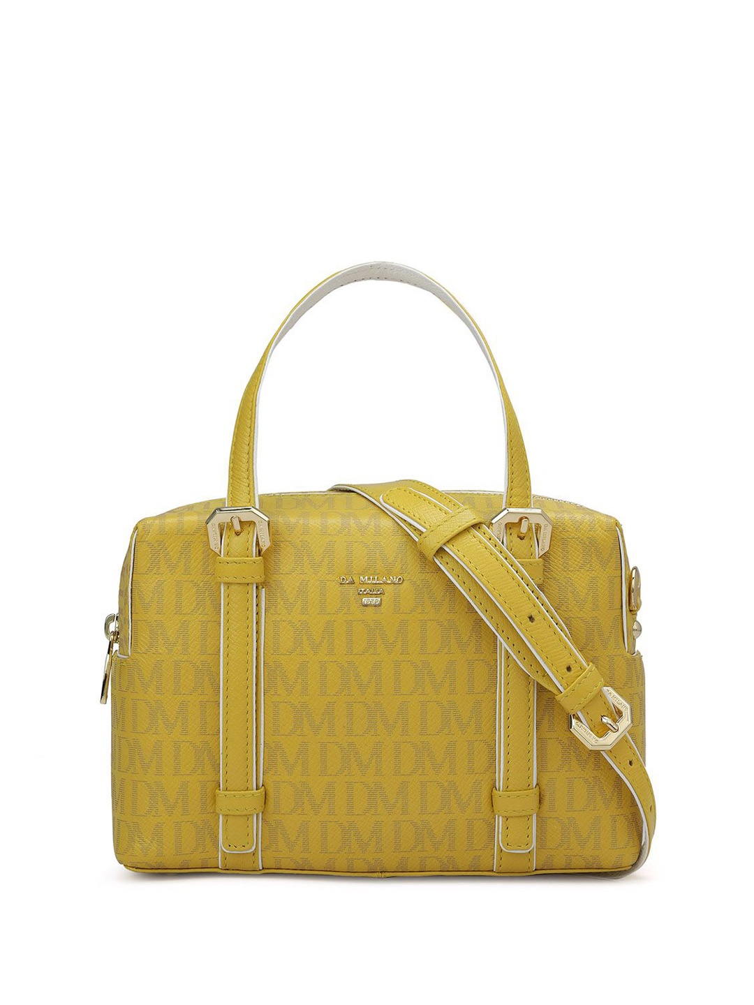 

Da Milano Geometric Textured Leather Structured Handheld Bag with Quilted, Yellow