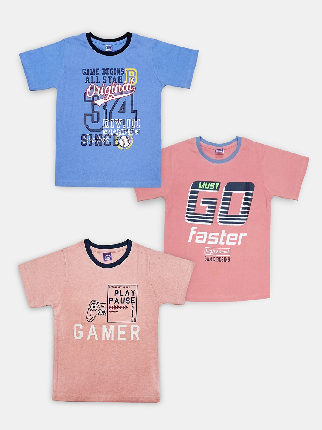 

Here&Now X Game Begins Boys Pack of 3 Assorted Typography Printed T-shirts