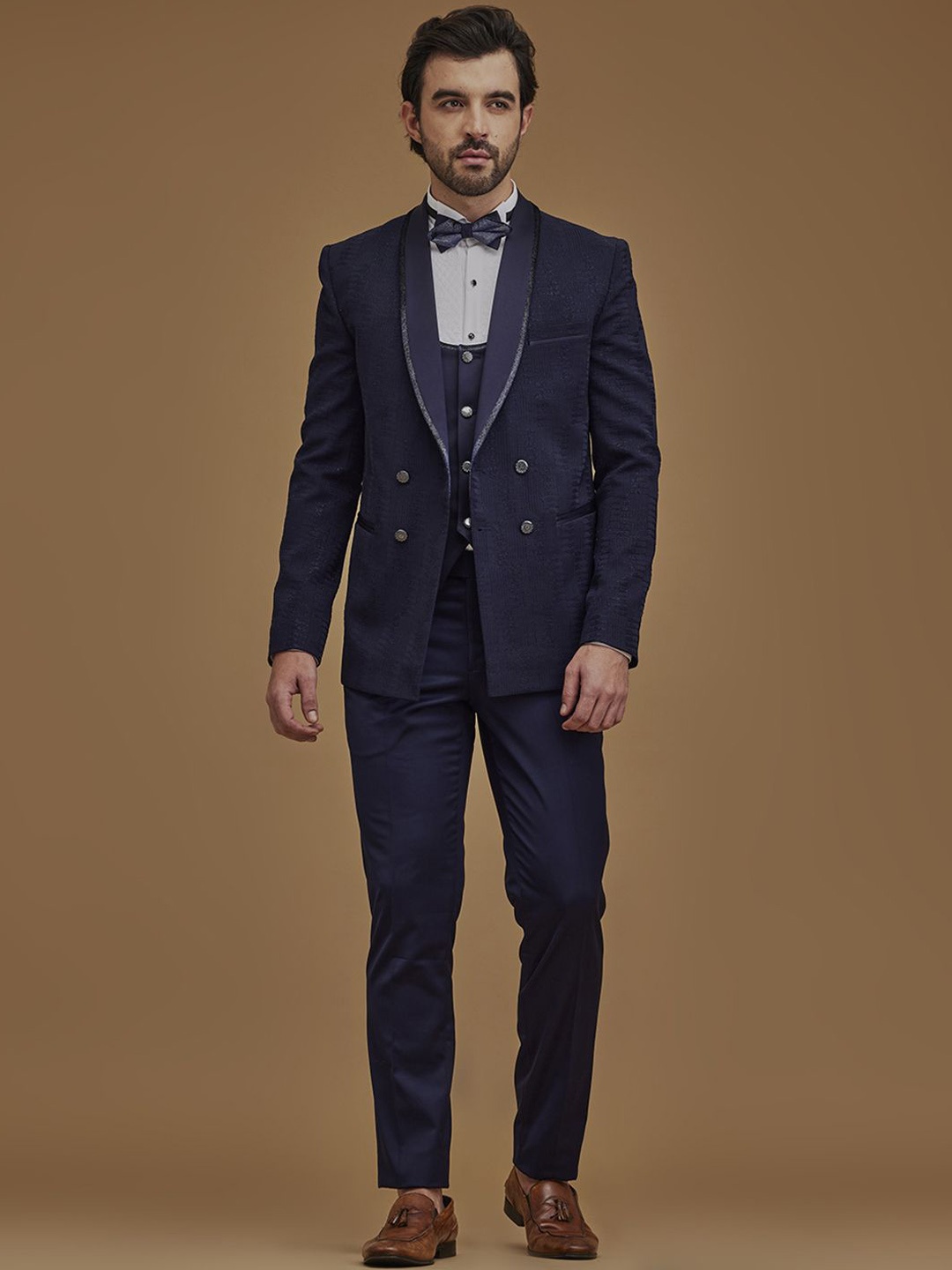 

Neumen Men Double Breasted Five Piece Suits, Navy blue