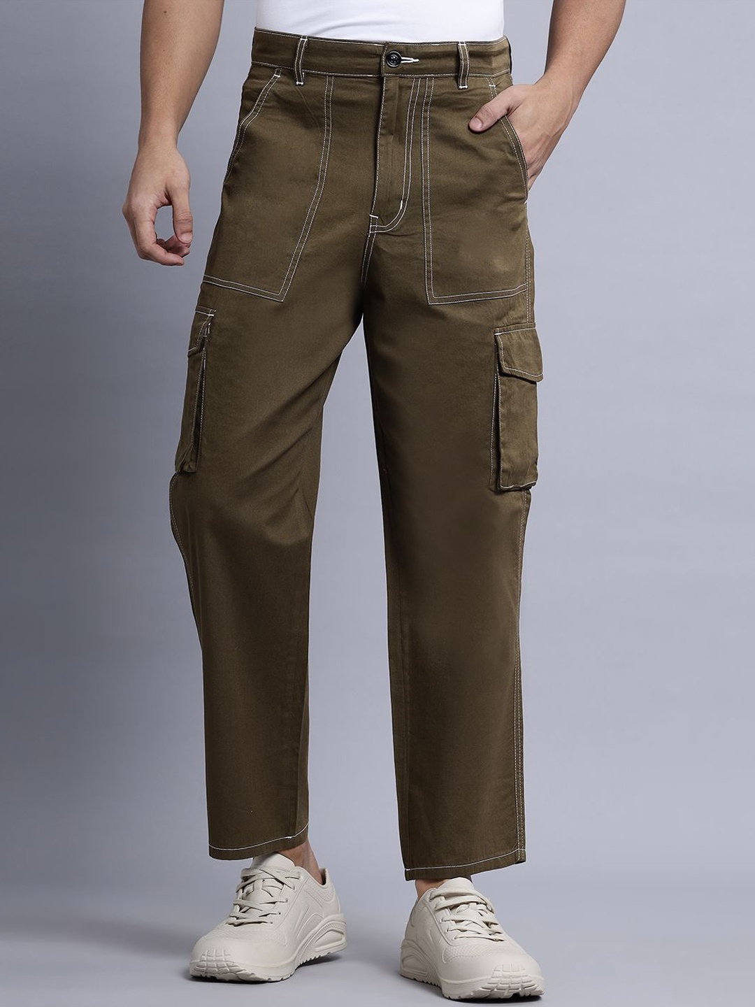 

N AND J Men High-Rise Cargo Jeans, Khaki