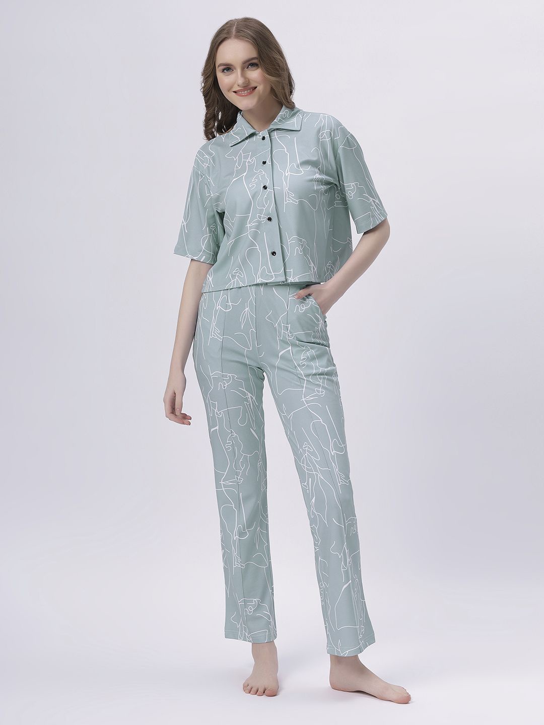 

BABA YAGA Printed Drop Shoulder Sleeves Shirt With Trousers, Grey