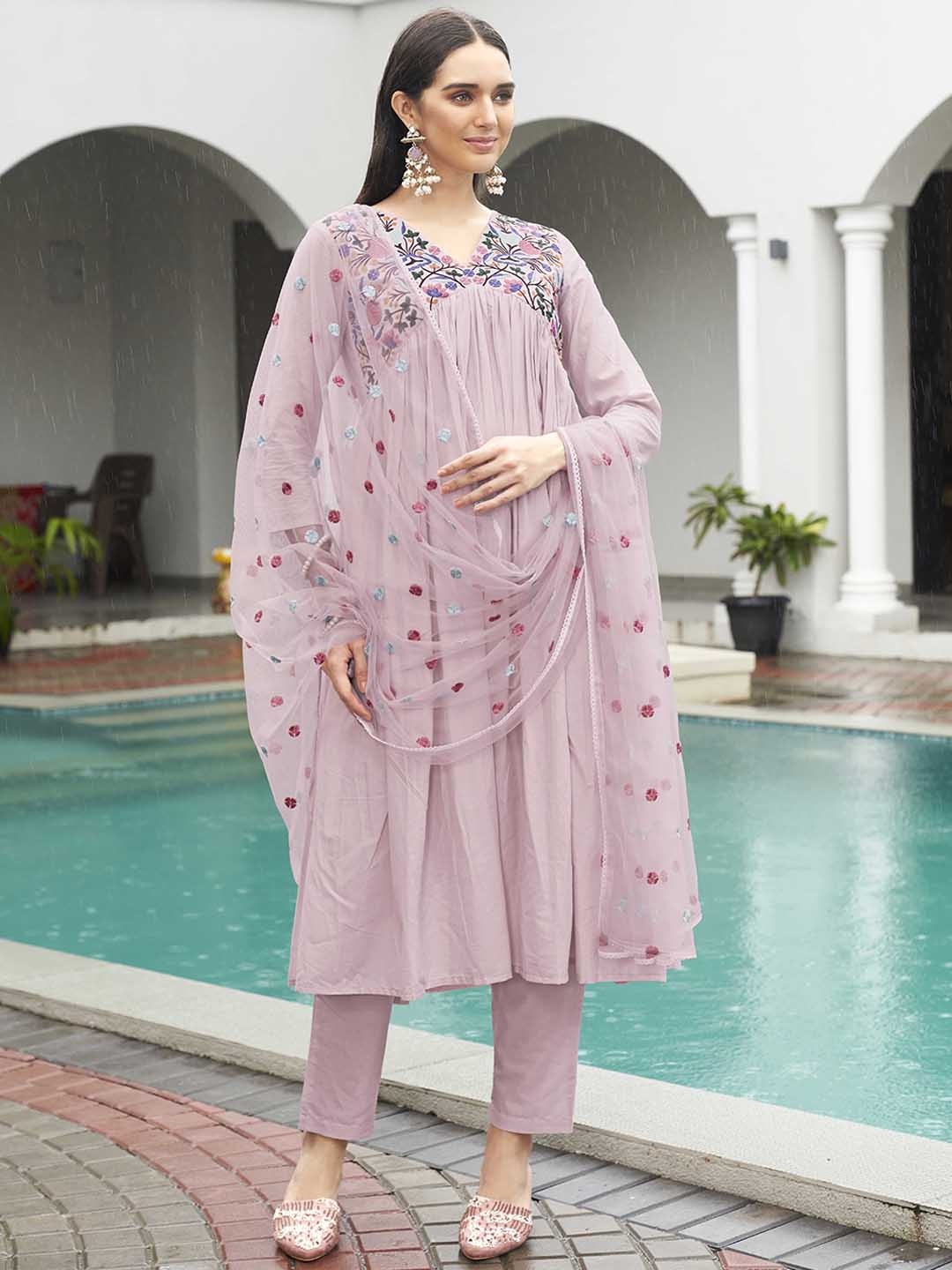

Tikhi Imli Floral Embroidered Thread Work Pure Cotton Kurta With Trousers & Dupatta, Pink