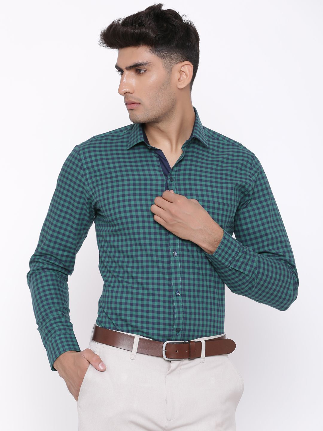 

Tistabene Men Standard Opaque Checked Casual Shirt, Green