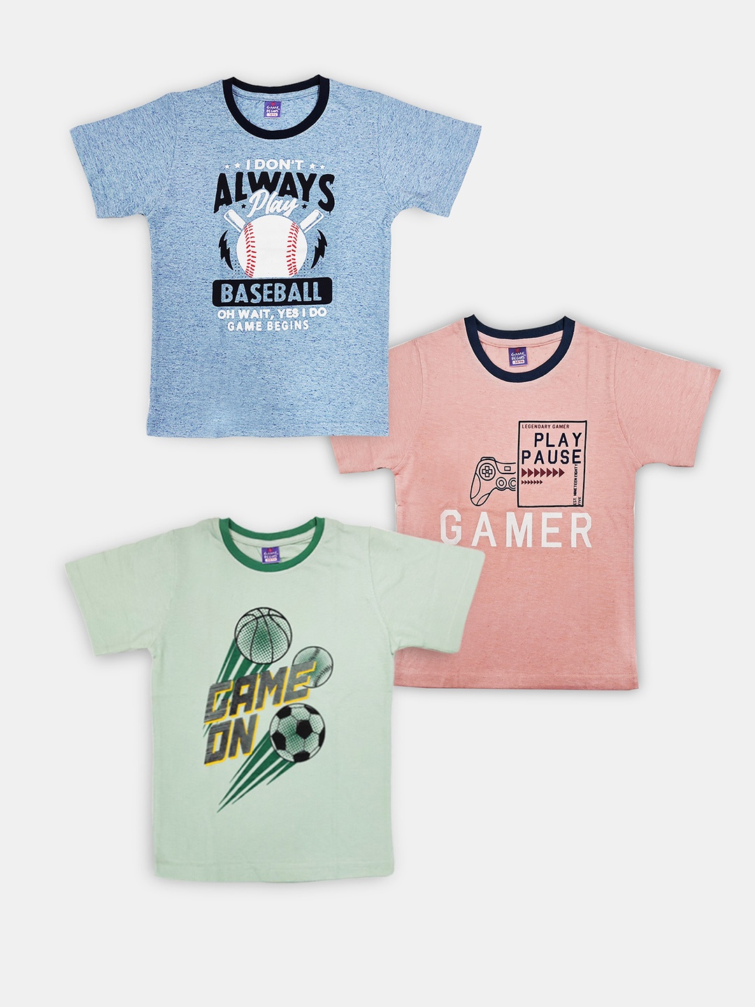 

Here&Now X Game Begins Boys Pack of 3 Assorted Typography Printed T-shirts