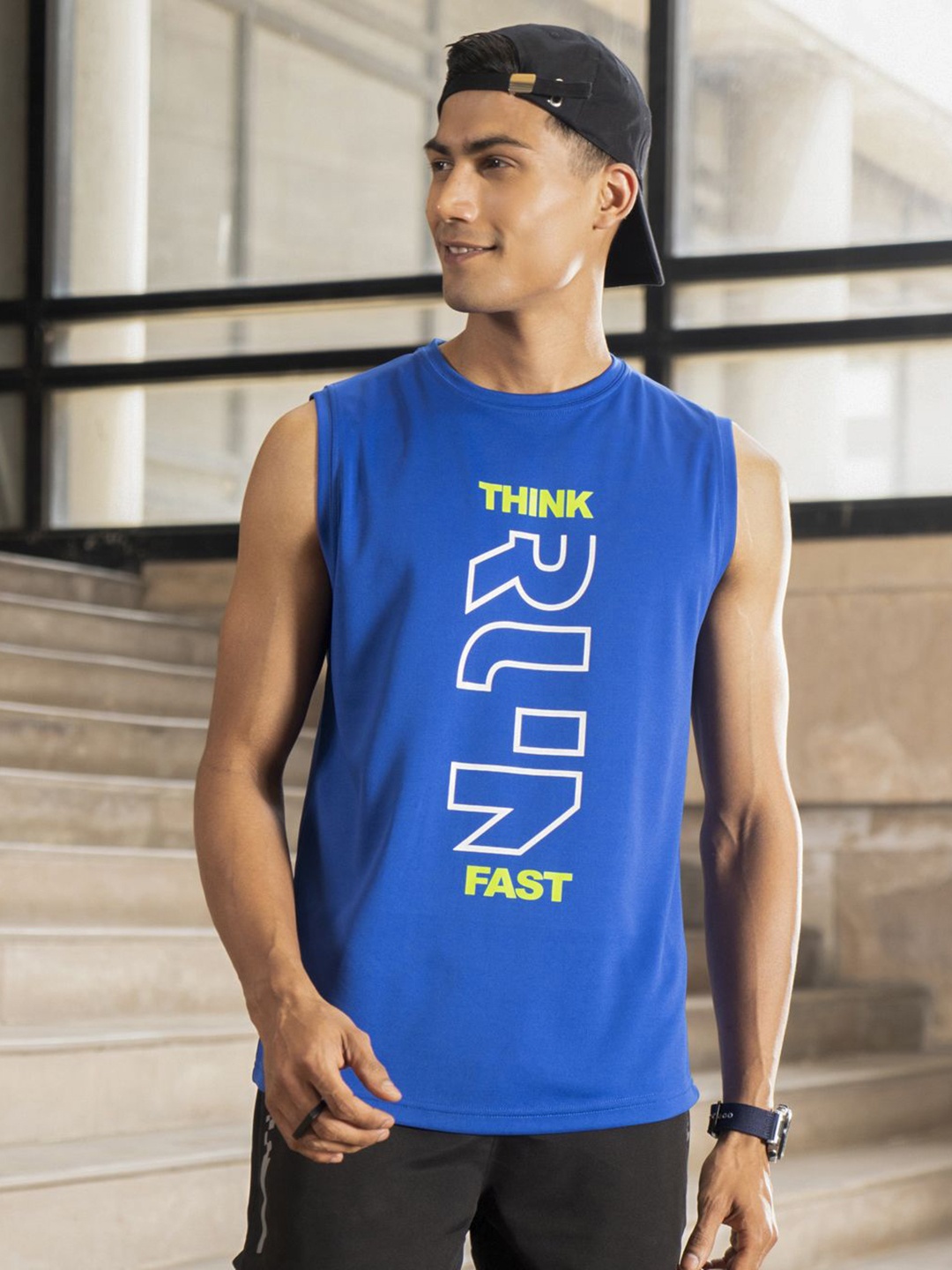 

Fit Monkey Men Dri-FIT Typography Printed Round Neck T-Shirt, Blue