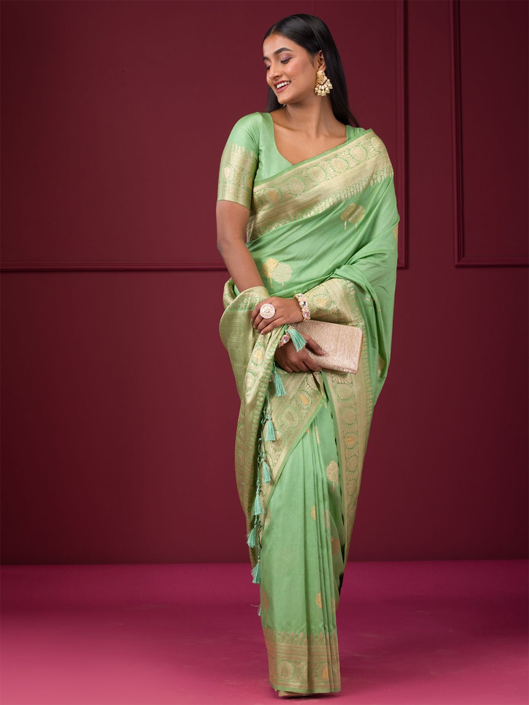 

Koskii Ethnic Motifs Zari Art Silk Saree, Green