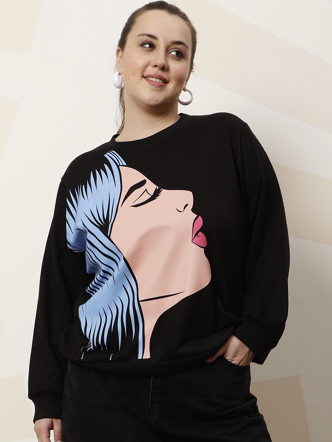 

Athena Ample Women Plus Size Graphic Printed Sweatshirt, Black