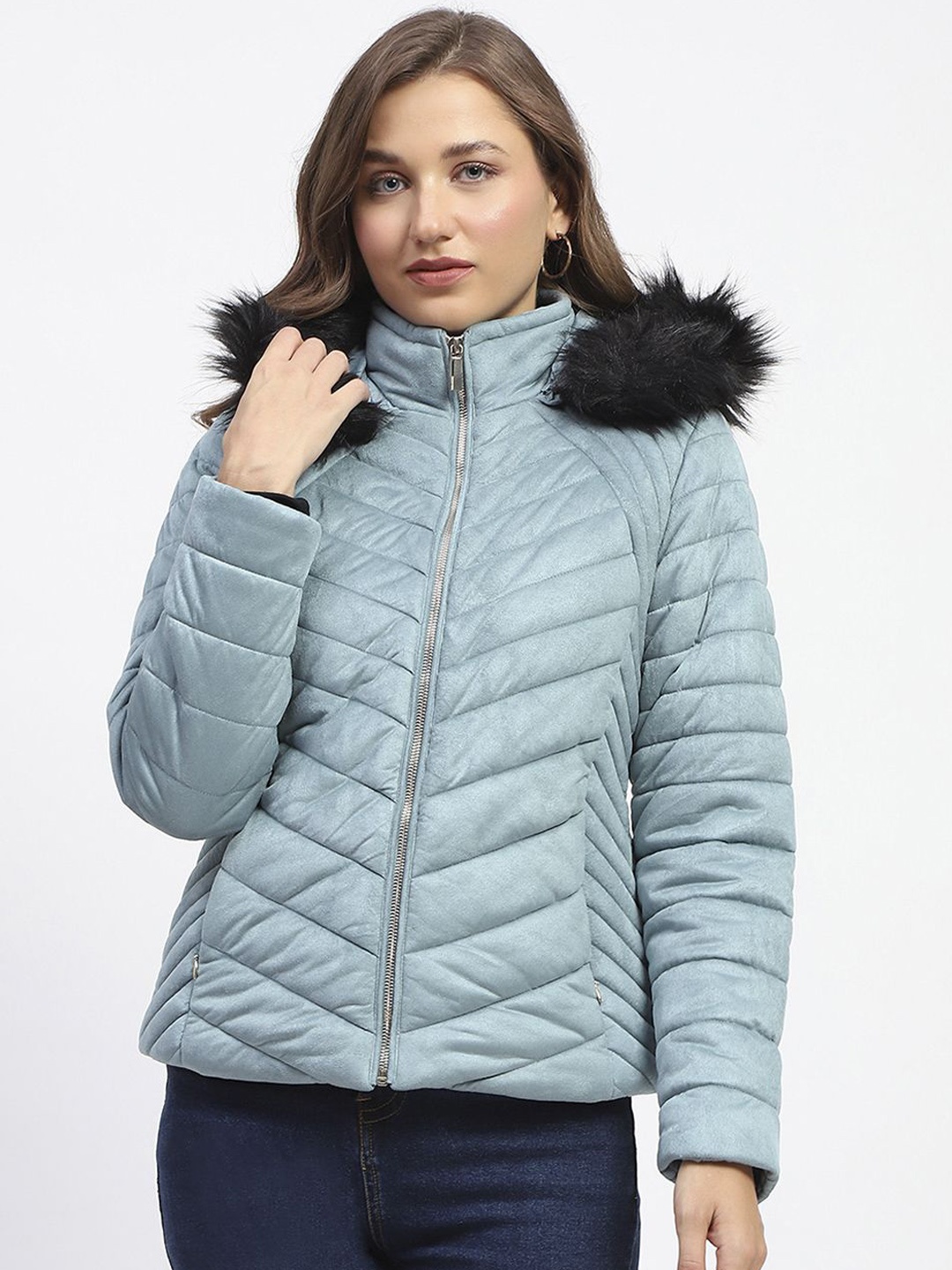 

Madame Women Mock Collar Solid Parka Jacket, Green