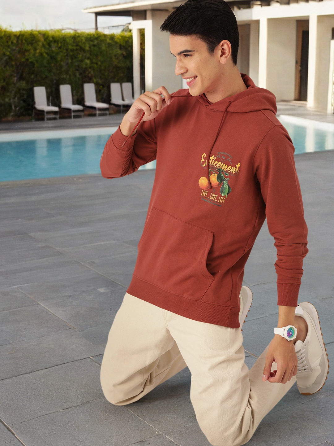 

Mast & Harbour Printed Detail Hooded Sweatshirt, Rust